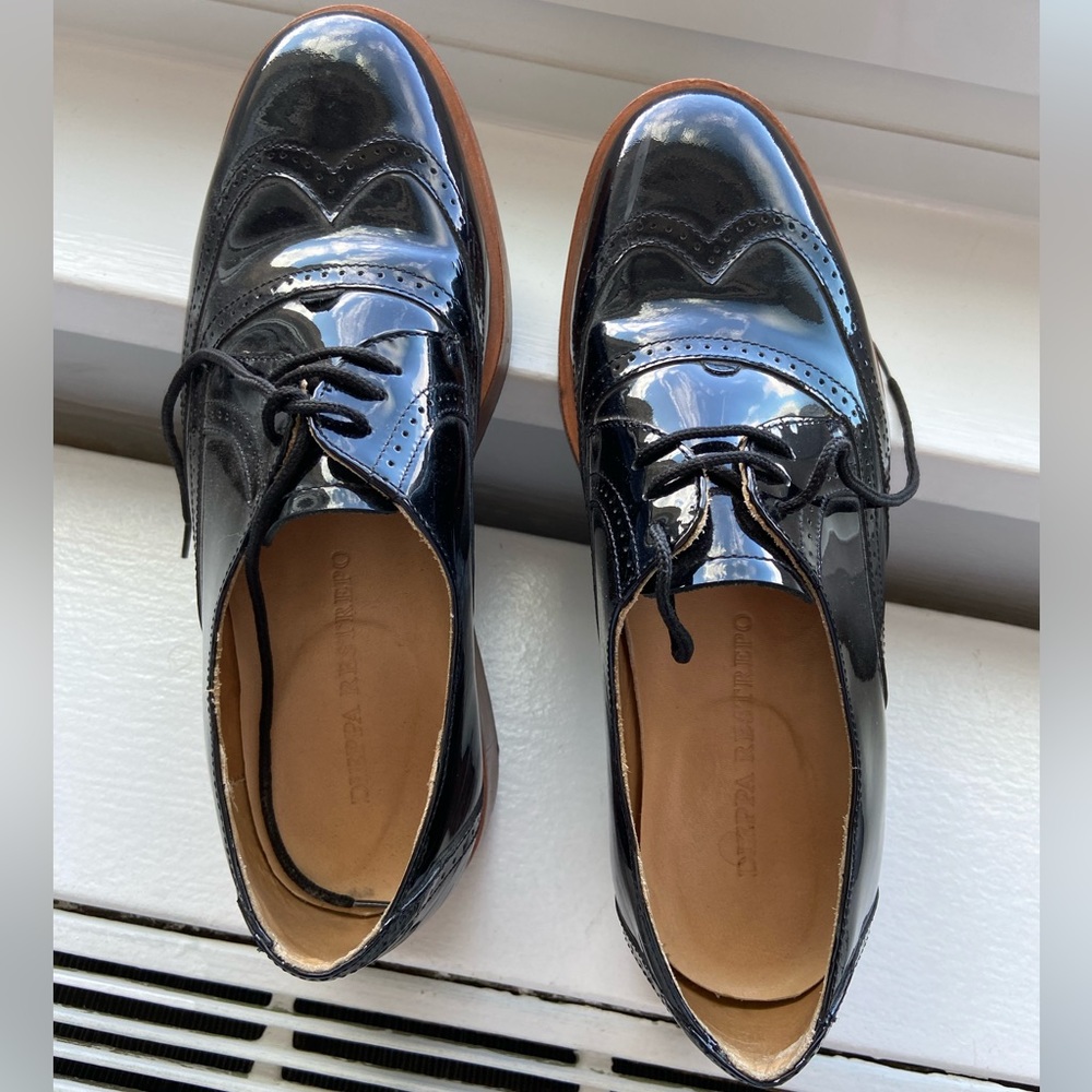 Dieppa Restrepo Black Patent Leather Platform lace-up loafers